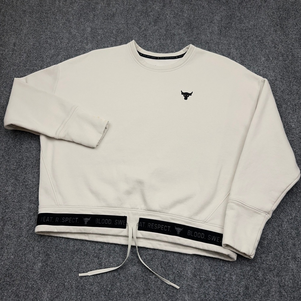 Under Armour Project Rock Sweatshirt Women's XL Off-White Charged Cotton Crew